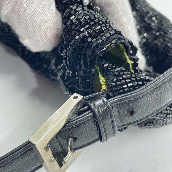 Fendi Baguette Black Beaded Shoulder Bag with Stones in Wave Pattern - Picture 15 of 16